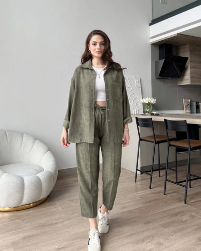 Vintage Patterned Cropped Linen Set